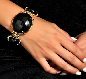 Kendra Scott Cassie Statement Bracelet Black Faceted Glass Cabochons Gold Tone